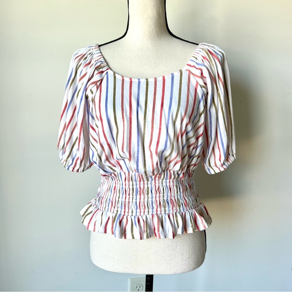 LOFT Tops - LOFT Striped Smocked Hem Cotton Blouse—SZ. XS